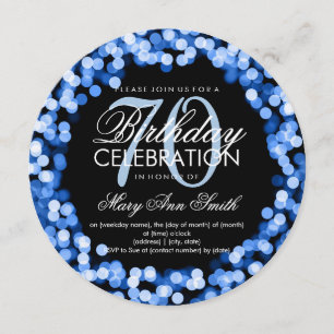 Elegant 70th Birthday Sparkling Lights Blue Invitation
