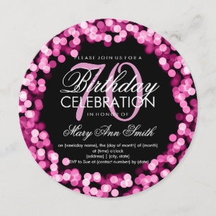 Elegant 70th Birthday Sparkling Lights Pink Invitation