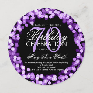 Elegant 70th Birthday Sparkling Lights Purple Invitation