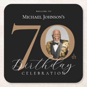 Elegant 70th Birthday Square Paper Coaster