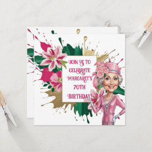 Elegant 70th Birthday with Custom Lady Caricature Invitation