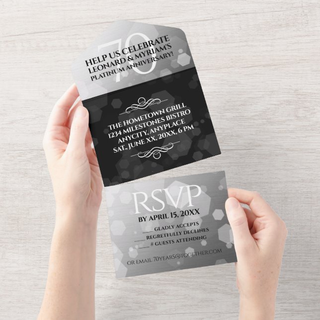 Elegant 70th Platinum Wedding Anniversary All In One Invitation (Tearaway)
