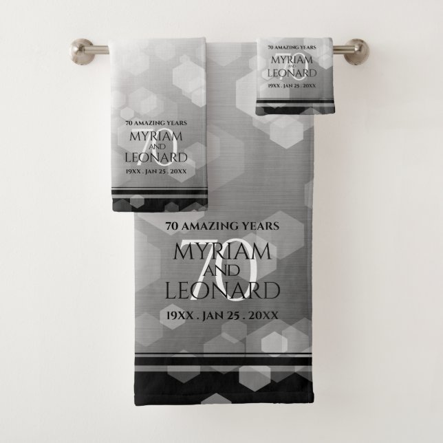 Elegant 70th Platinum Wedding Anniversary Bath Towel Set (Insitu)