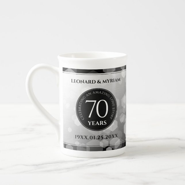 Elegant 70th Platinum Wedding Anniversary Bone China Mug (Left)