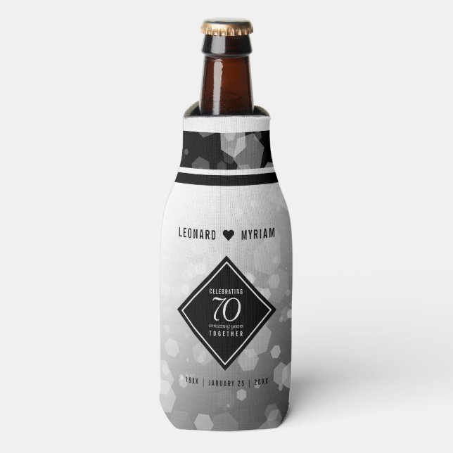 Elegant 70th Platinum Wedding Anniversary Bottle Cooler (Bottle Front)