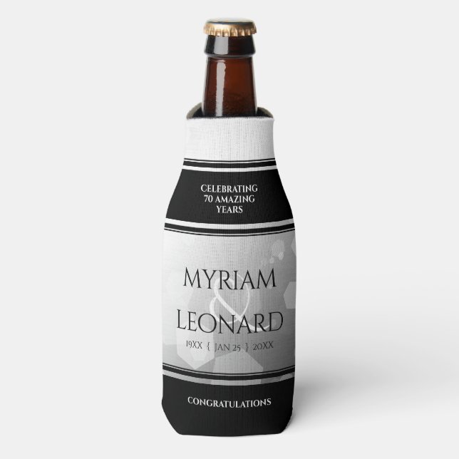 Elegant 70th Platinum Wedding Anniversary Bottle Cooler (Bottle Front)