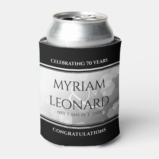Elegant 70th Platinum Wedding Anniversary Can Cooler (Can Front)