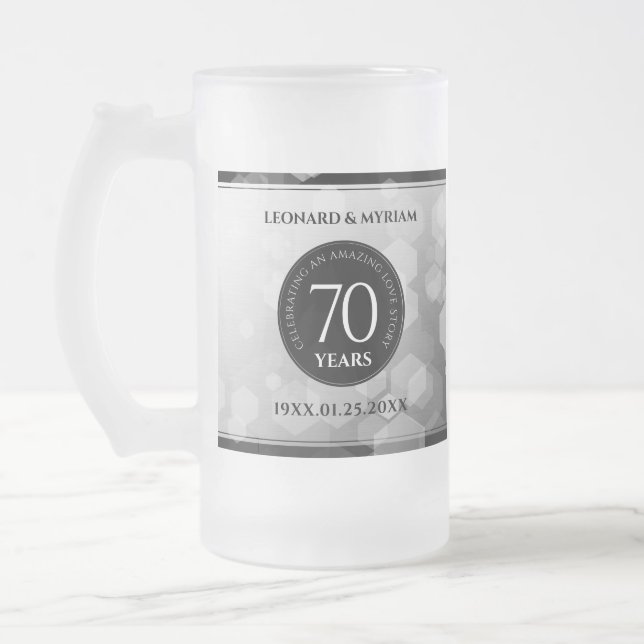 Elegant 70th Platinum Wedding Anniversary Frosted Glass Beer Mug (Left)