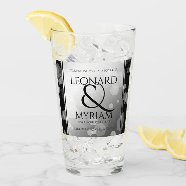 Elegant 70th Platinum Wedding Anniversary Glass (Front Ice)