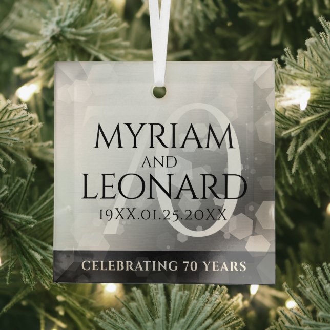 Elegant 70th Platinum Wedding Anniversary Glass Tree Decoration (Insitu)