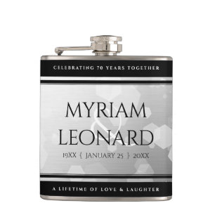 Elegant 70th Platinum Wedding Anniversary Hip Flask