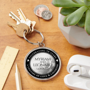 Elegant 70th Platinum Wedding Anniversary Key Ring