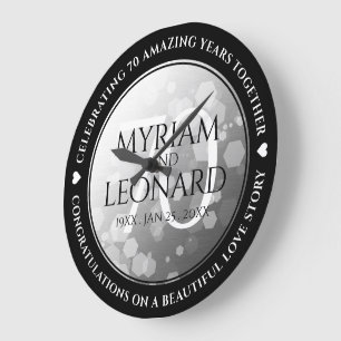 Elegant 70th Platinum Wedding Anniversary Large Clock