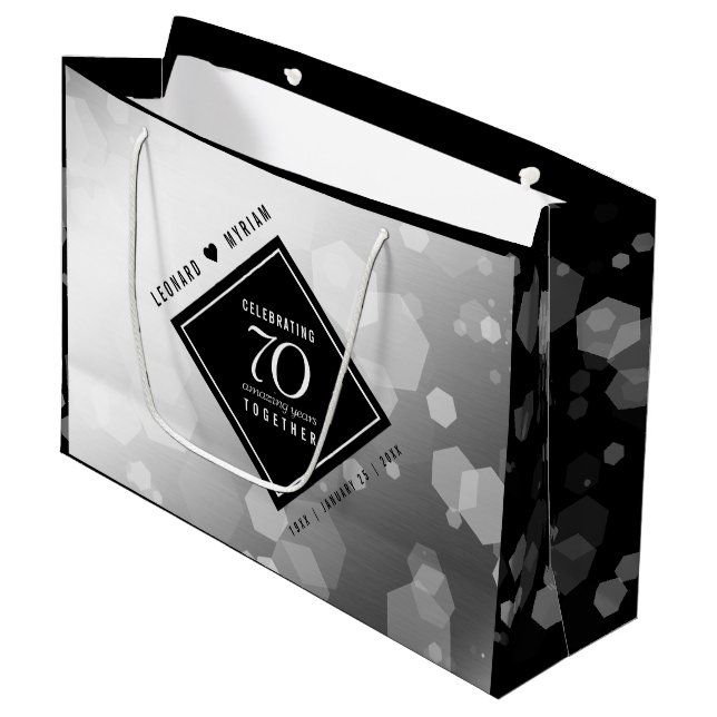 Elegant 70th Platinum Wedding Anniversary Large Gift Bag (Front Angled)