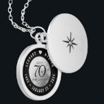 Elegant 70th Platinum Wedding Anniversary Locket Necklace<br><div class="desc">Celebrate the 70th wedding anniversary in style with this commemorative locket! Elegant black and white lettering with hexagonal confetti on a platinum foil background add a memorable touch for this special occasion and extraordinary milestone. Customise with the happy couple's names, and add dates for their platinum anniversary. Design © W.H....</div>