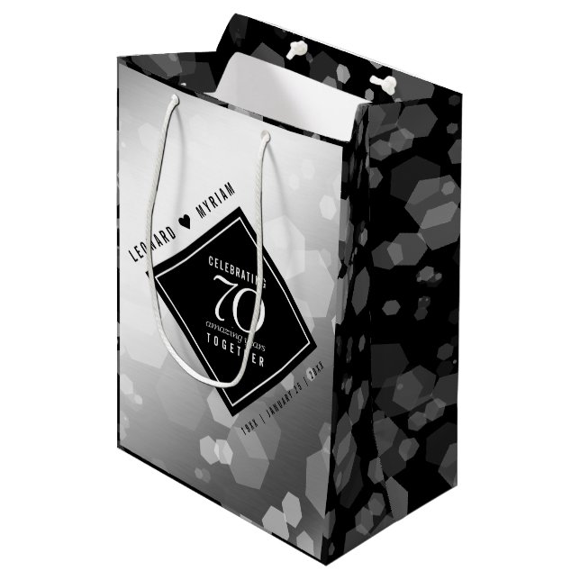 Elegant 70th Platinum Wedding Anniversary Medium Gift Bag (Front Angled)