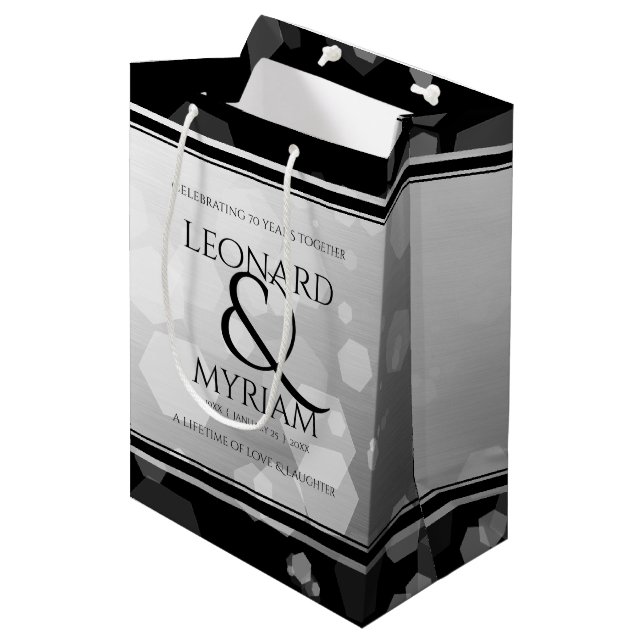 Elegant 70th Platinum Wedding Anniversary Medium Gift Bag (Front Angled)
