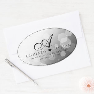 Elegant 70th Platinum Wedding Anniversary Oval Sticker