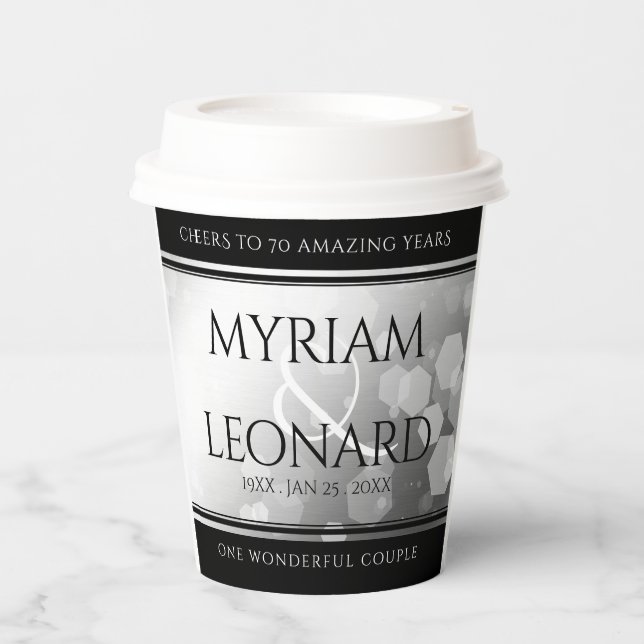 Elegant 70th Platinum Wedding Anniversary Paper Cups (Front)