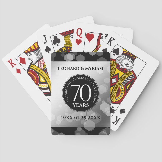 Elegant 70th Platinum Wedding Anniversary Playing Cards (Back)