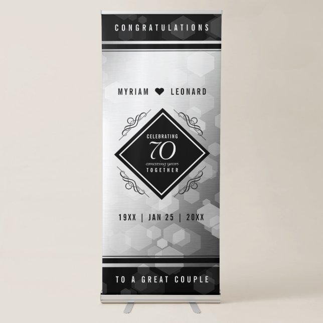 Elegant 70th Platinum Wedding Anniversary Retractable Banner (Front)
