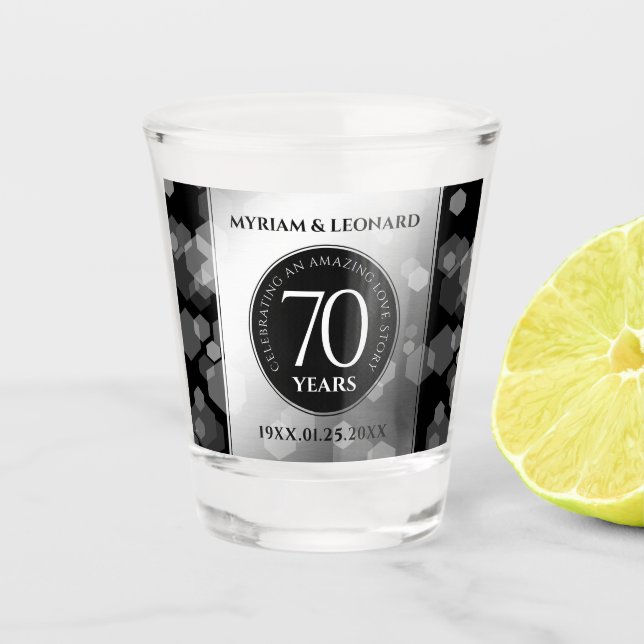 Elegant 70th Platinum Wedding Anniversary Shot Glass (Front)