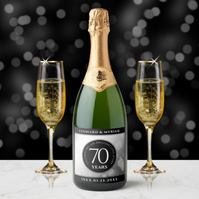 Elegant 70th Platinum Wedding Anniversary Sparkling Wine Label (Creator Uploaded)