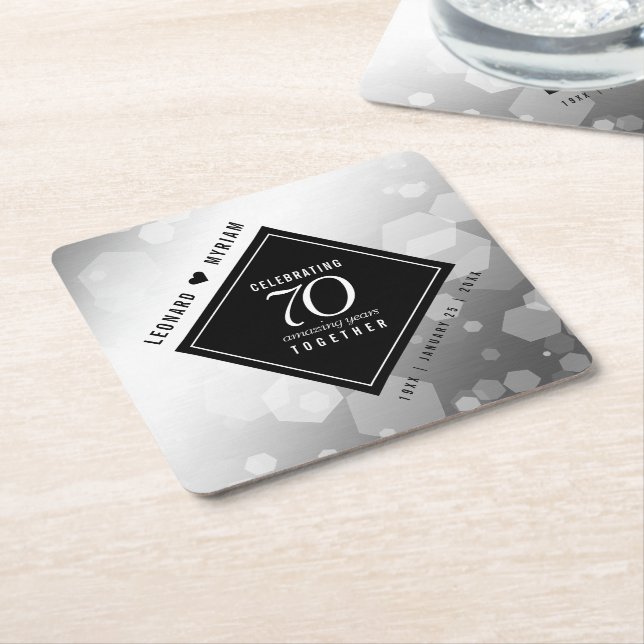 Elegant 70th Platinum Wedding Anniversary Square Paper Coaster (Angled)