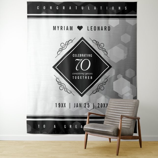 Elegant 70th Platinum Wedding Anniversary Tapestry (In Situ)