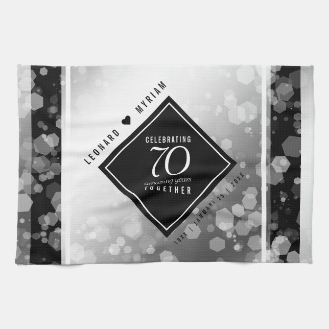 Elegant 70th Platinum Wedding Anniversary Tea Towel (Horizontal)