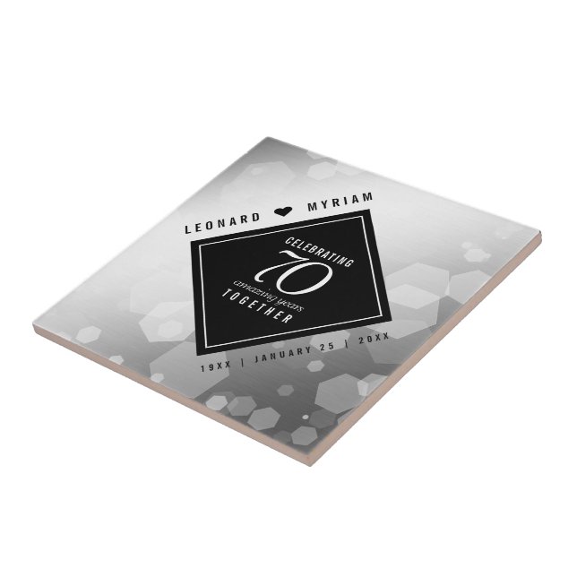Elegant 70th Platinum Wedding Anniversary Tile (Side)