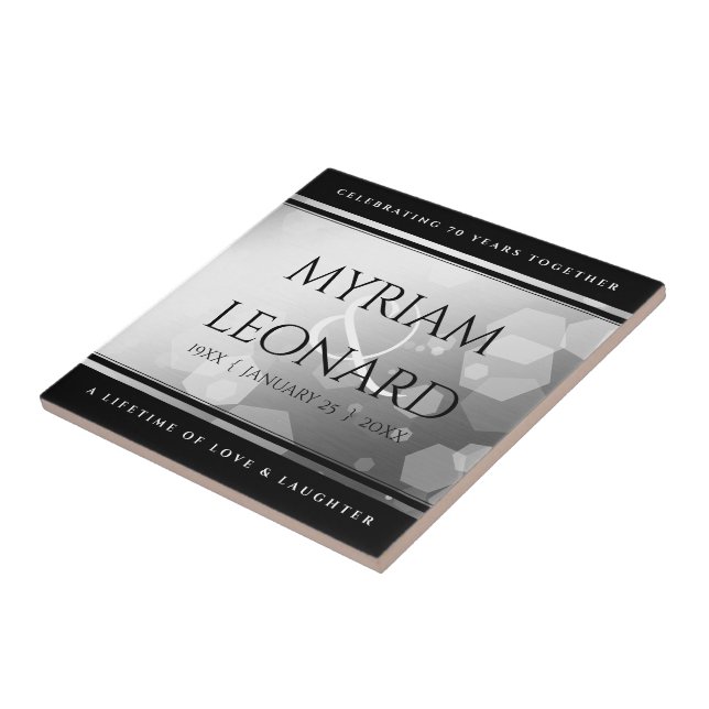 Elegant 70th Platinum Wedding Anniversary Tile (Side)