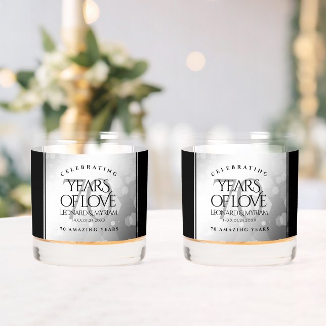 Elegant 70th Platinum Wedding Anniversary Whiskey Glass (Insitu (Wedding))