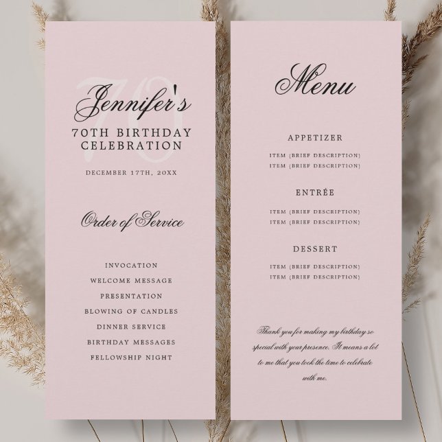 Elegant 70th Program Blush Pink Menu+Thank You Invitation (Elegant 70th Program Blush Pink Menu+Thank You)