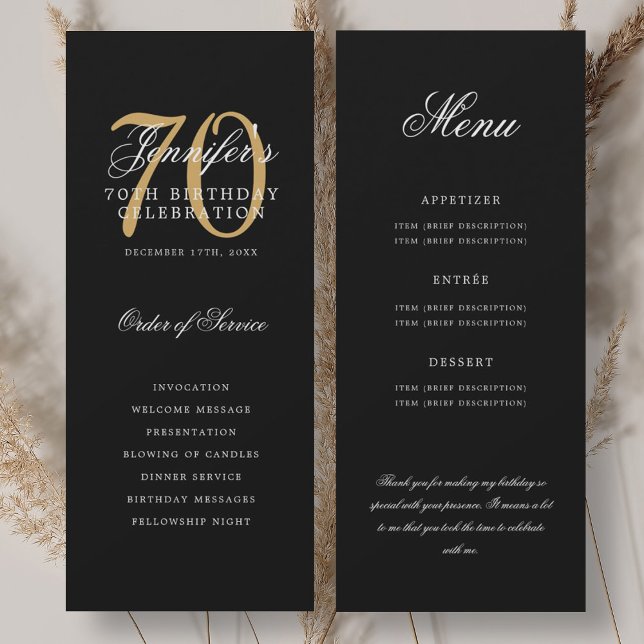 Elegant 70th Program Gold Black Menu+Thank You Invitation (Elegant 70th Program Gold Black Menu+Thank You)