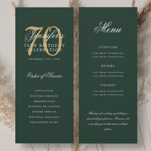 Elegant 70th Program Gold Green Menu+Thank You Invitation