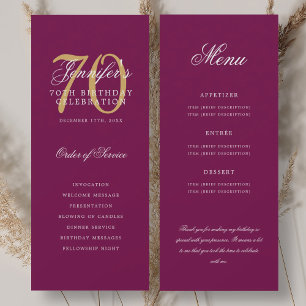 Elegant 70th Program Gold Magenta Menu+Thank You Invitation
