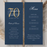 Elegant 70th Program Gold Navy Blue Menu Thank You Invitation<br><div class="desc">Elegant "Birthday Party Program" design featuring a formal script typography in Gold & Navy Blue w/ custom program menu thank you text.</div>