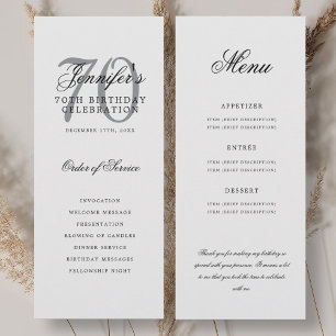 Elegant 70th Program Silver Menu+Thank You Invitation