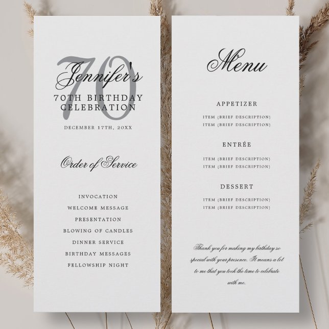 Elegant 70th Program Silver Menu+Thank You Invitation (Elegant 70th Program Silver Menu+Thank You)