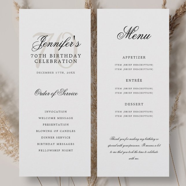 Elegant 70th Program White Black Menu+Thank You Invitation (Elegant 70th Program White Black Menu+Thank You)