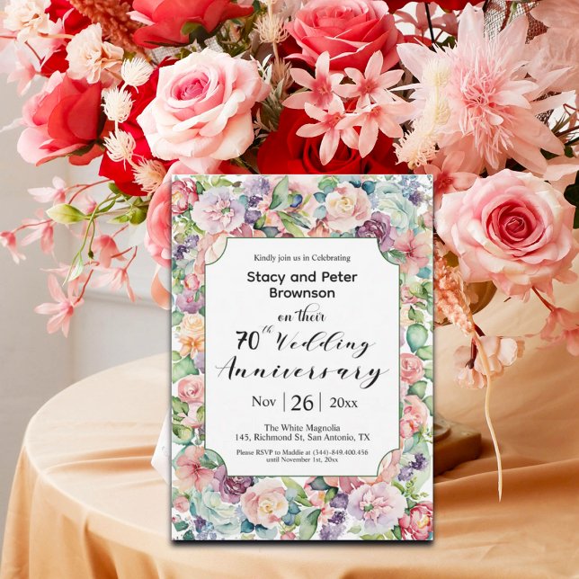 Elegant 70th Wedding Anniversary Colourful Floral Invitation (Creator Uploaded)