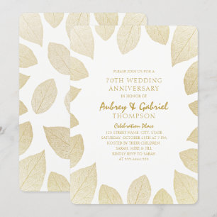 Elegant 70th Wedding Anniversary Golden Leaves Invitation
