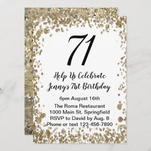 Elegant 71st Birthday Invitation For Her in Gold