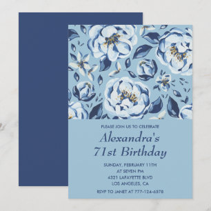 Elegant 71st birthday invitations Floral Blue