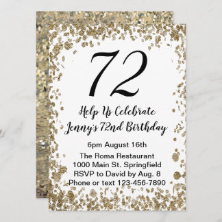 Elegant 72nd Birthday Invitation For Her in Gold
