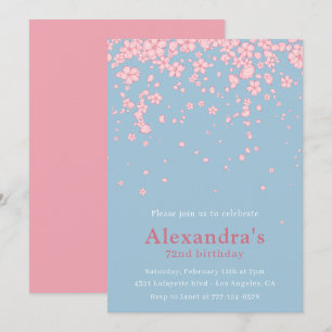 Elegant 72nd birthday invitations Floral Pink Blue