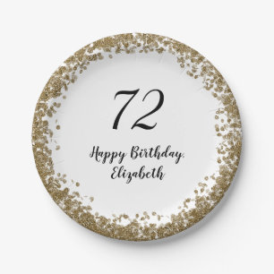 Elegant 72nd Birthday Plates With Gold Sequins