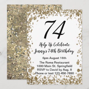 Elegant 74th Birthday Invitation in black and gold