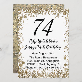 Elegant 74th Birthday Invitation in black and gold